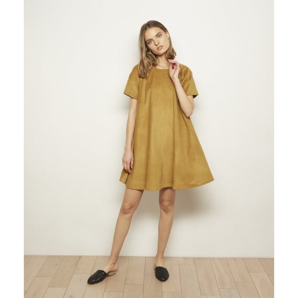 The Odells Corduroy Tent Dress Womens M Short Sleeve Tan Flare Silhouette